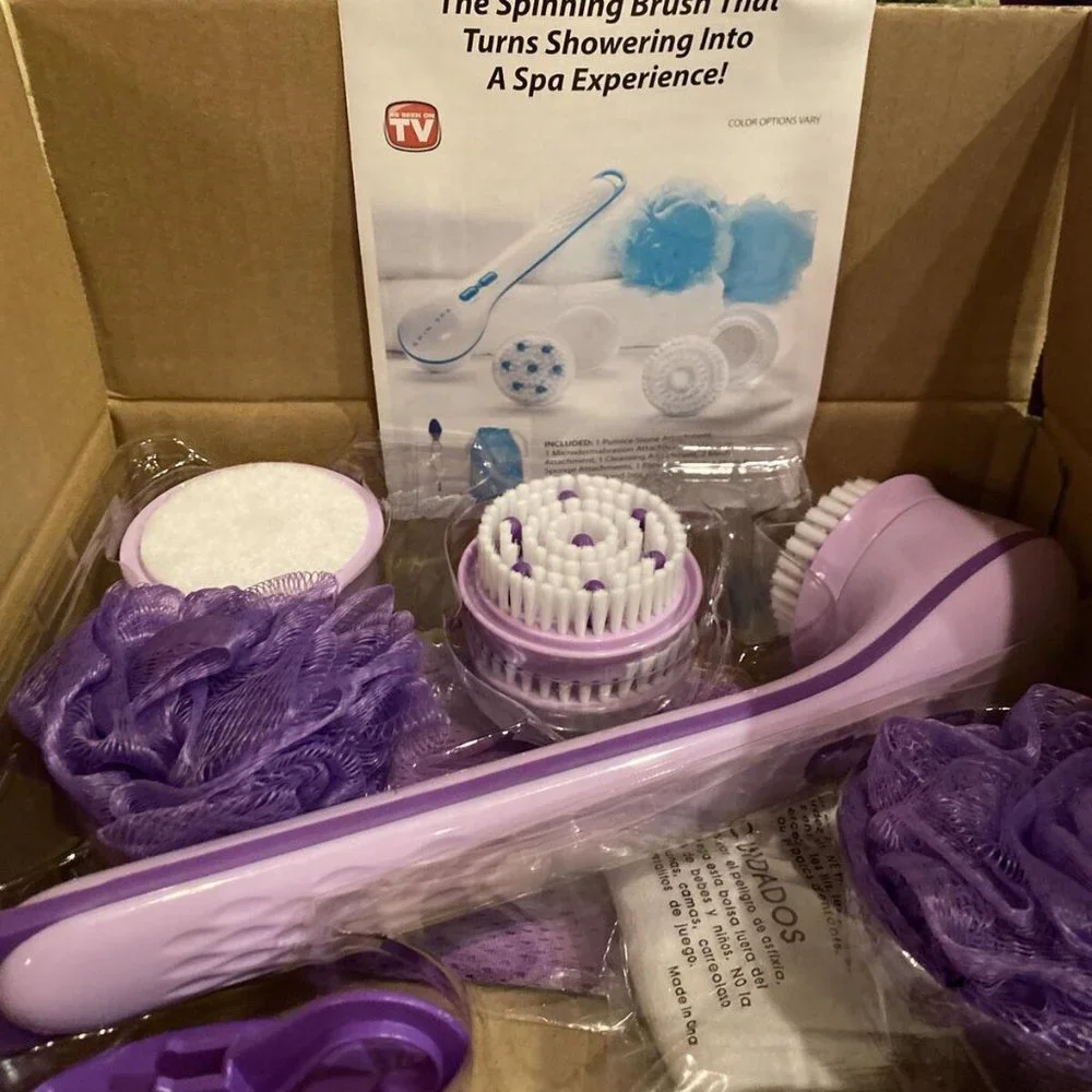 Idea Village Spin Spa Cleansing Body Brush 10-Pc Set New In Brown Box - Purple
